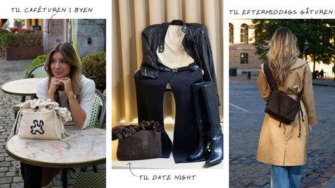 Mini ruffle shoppers i brown og brown dots stylet på forskellige måde. Brug mini ruffle til caféturen, til date night eller til eftermiddags gåturen i byen. 