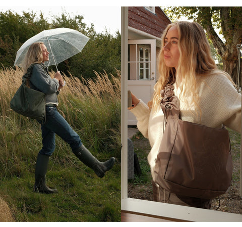 Shield kollektion. Vandafvisende, vendbar og justerbar ruffle strop. Ny shopper kollektion, 3 farver, 3 forskellige størrelser.